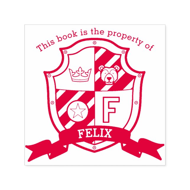 Letter F knight name bear kids library stamp (Design)
