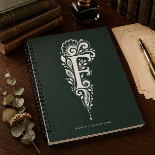 Letter F Linocut Botanical Monogram Notebook