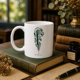 Letter F Linocut Botanical Personalised Mug
