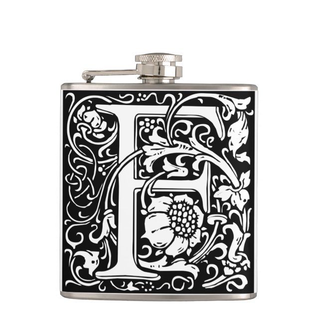 Letter F Mediaeval Monogram Art Nouveau Hip Flask (Front)