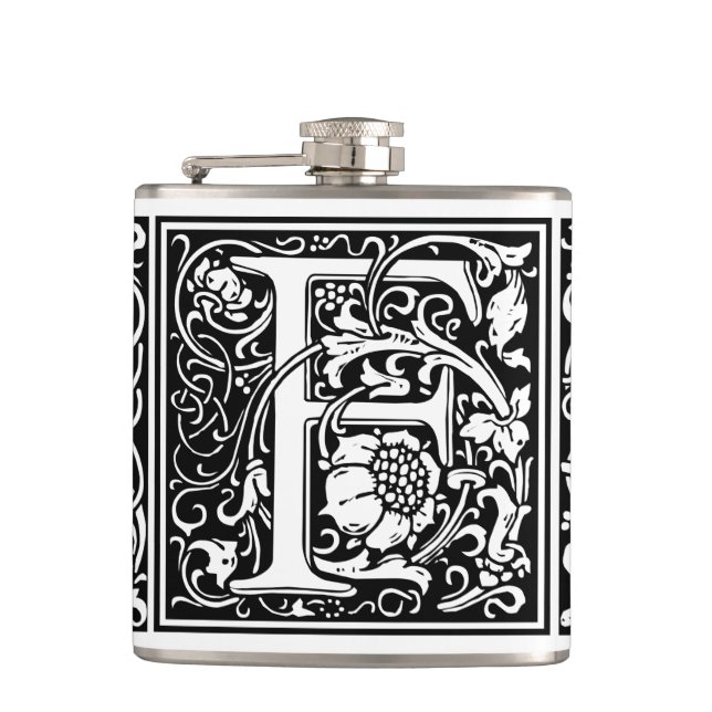Letter F Mediaeval Monogram Art Nouveau Hip Flask (Front)