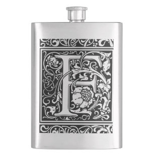 Letter F Mediaeval Monogram Art Nouveau Hip Flask