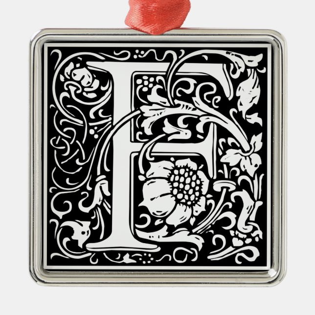 Letter F Mediaeval Monogram Art Nouveau Metal Tree Decoration (Front)