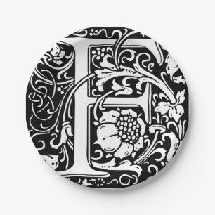 Letter F Mediaeval Monogram Art Nouveau Paper Plate