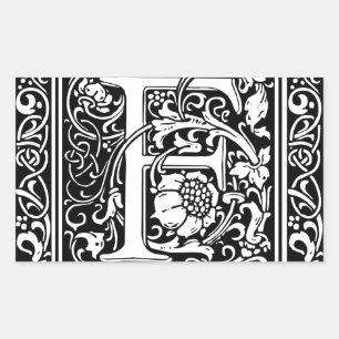 Letter F Mediaeval Monogram Art Nouveau Rectangular Sticker