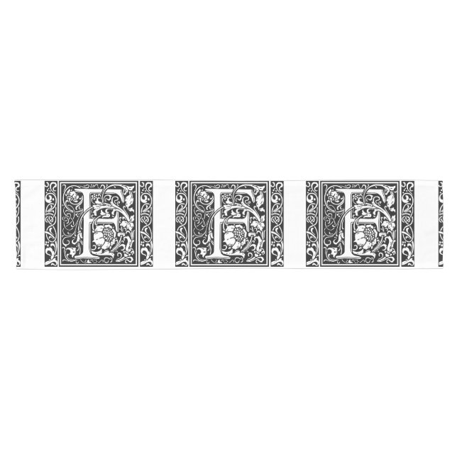 Letter F Mediaeval Monogram Art Nouveau Short Table Runner (Horizontal)