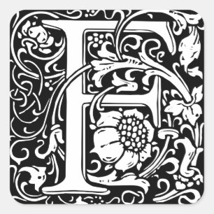 Letter F Mediaeval Monogram Art Nouveau Square Sticker