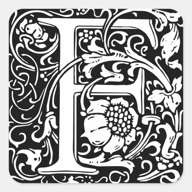 Letter F Mediaeval Monogram Art Nouveau Square Sticker (Front)