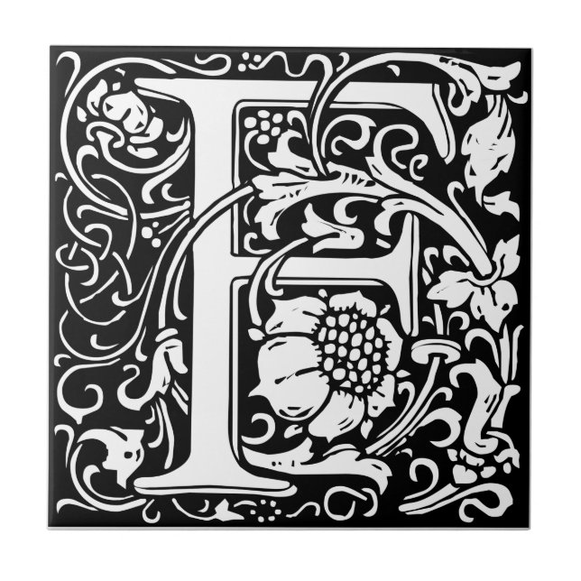 Letter F Mediaeval Monogram Art Nouveau Tile (Front)