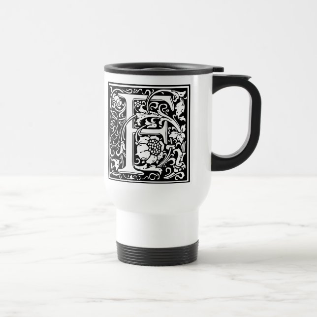 Letter F Mediaeval Monogram Art Nouveau Travel Mug (Right)