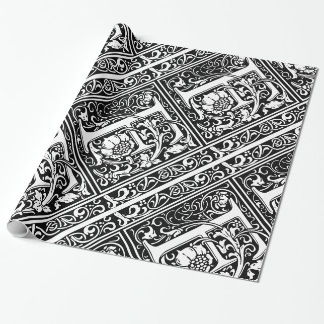 Letter F Mediaeval Monogram Art Nouveau Wrapping Paper (Unrolled)