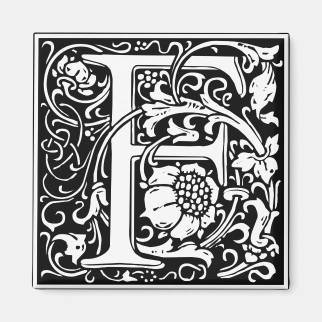 Letter F Mediaeval Monogram Vintage Initial Magnet (Front)