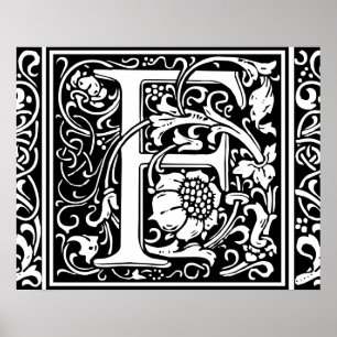 Letter F Mediaeval Monogram Vintage Initial Poster