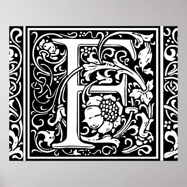 Letter F Mediaeval Monogram Vintage Initial Poster (Front)