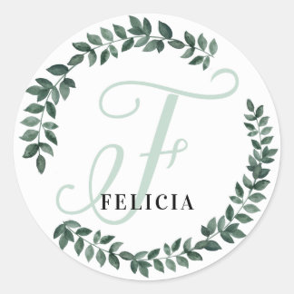 Letter F Monogram Custom Name Minimalist Botanical Classic Round Sticker