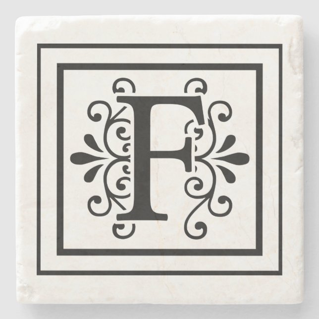 Letter F Monogram Stone Coasters (Front)
