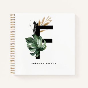 Letter F Monogram   Tropical Leaves Personalised Notebook