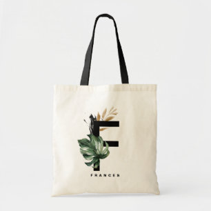 Letter F Monogram   Tropical Monstera Personalised Tote Bag