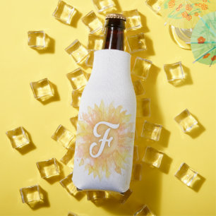 Letter F Sunflower First Name Monogram Initial Bottle Cooler