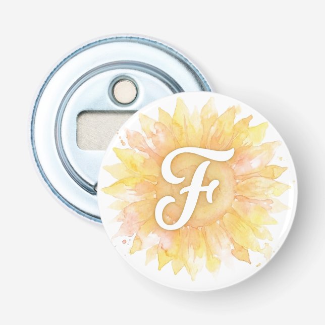 Letter F Sunflower First Name Monogram Initial  Bottle Opener (Front)