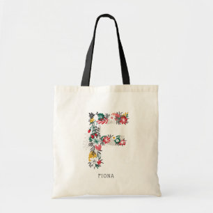 Letter F Whimsical Floral Letter Monogram I Tote Bag