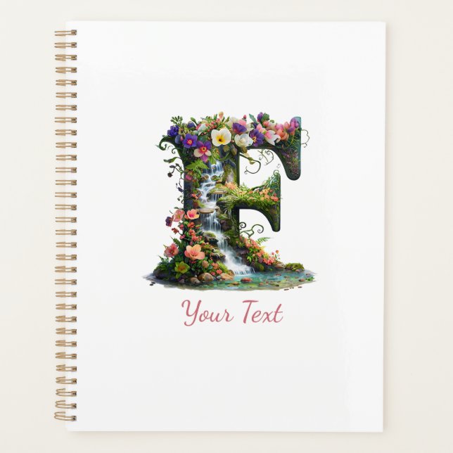 Letter F with Freesias and Waterfall Fantasy Flora Planner (Front)