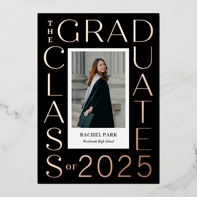Letter Frame Foil Graduation Announcement Invite (Front)