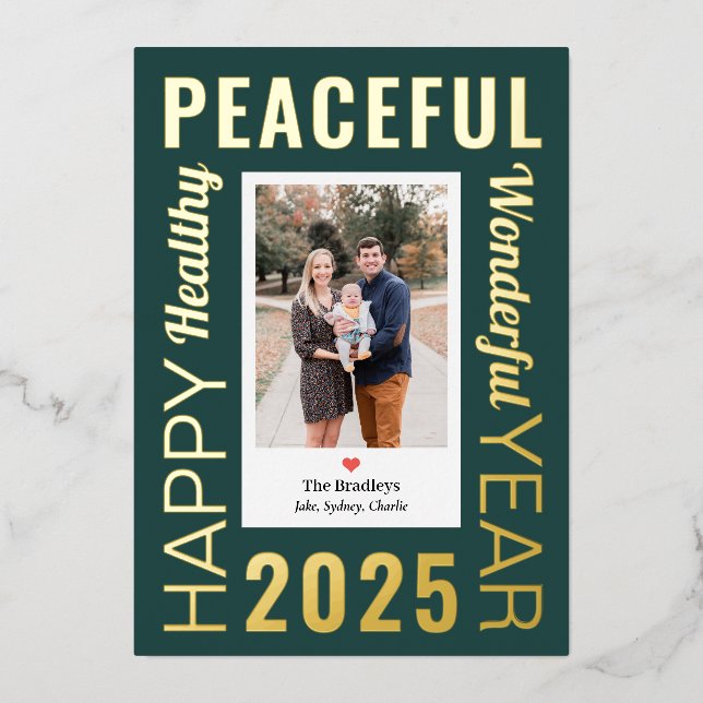 Letter Frame Foil Modern Happy New Year Photo Card (Front)