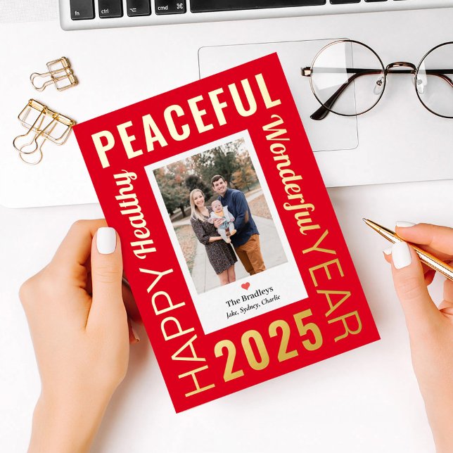 Letter Frame Foil Modern Happy New Year Photo Card (Creator Uploaded)