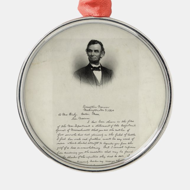 Letter from Abraham Lincoln Metal Tree Decoration (Front)