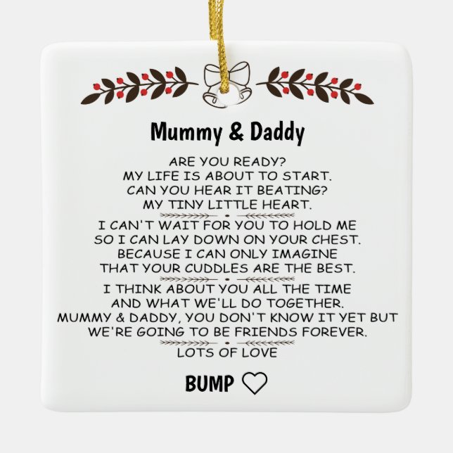 Letter From Baby Bump To Mummy & Daddy To Be Ceram Ceramic Ornament (Front)