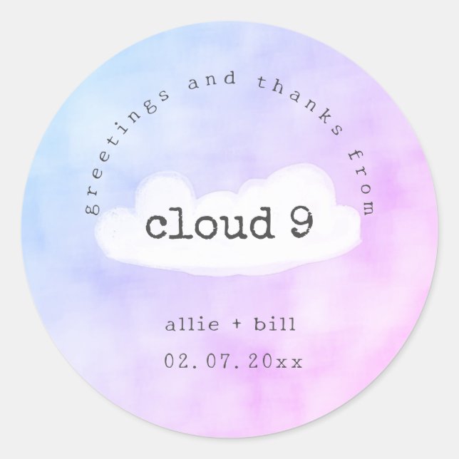 Letter from Cloud 9 Fun Wedding Shower Thank You Classic Round Sticker (Front)