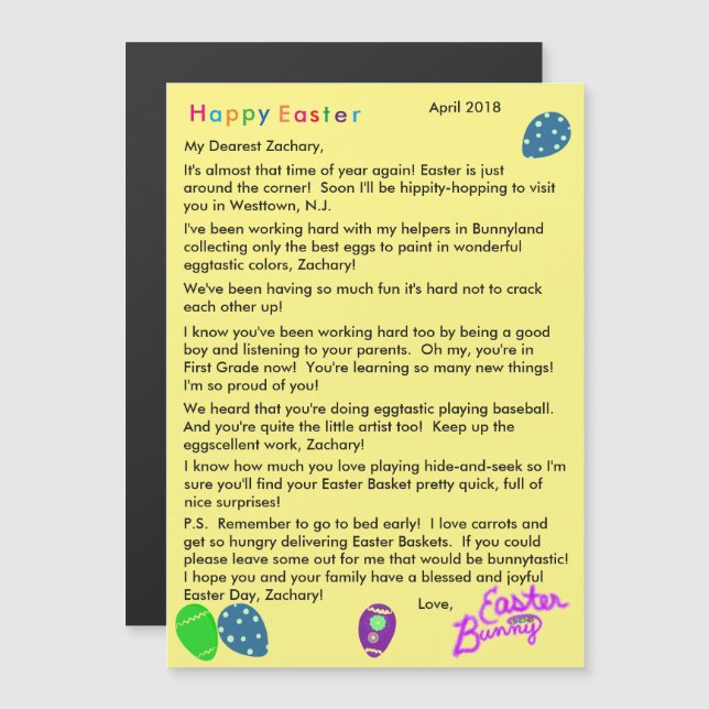 Letter from Easter Bunny Purple Blue Green Eggs (Front/Back)