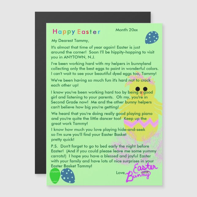 Letter from Easter Bunny Yellow Pink Chick Egg (Front/Back)