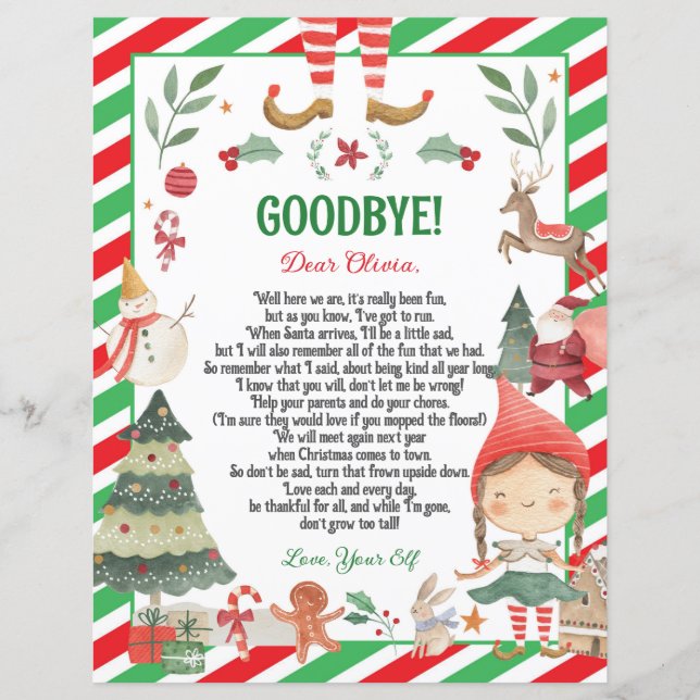 Letter from Elf Goodbye Farewell Christmas Girl (Front)