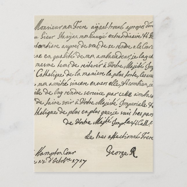 Letter from George I to Charles VI Postcard (Front)