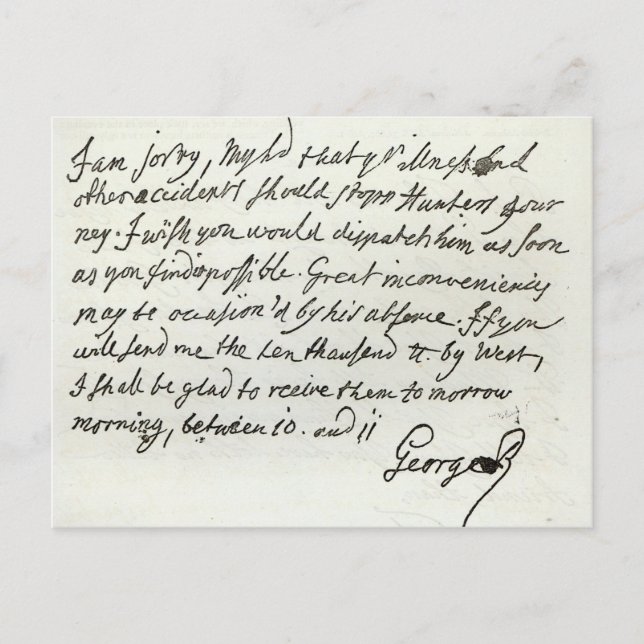 Letter from George II to the Duke of Newcastle Postcard (Front)