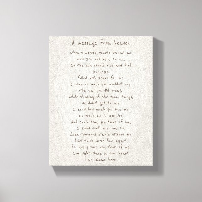 Letter from Heaven - In Loving Memory Heaven Poem Canvas Print (Front)