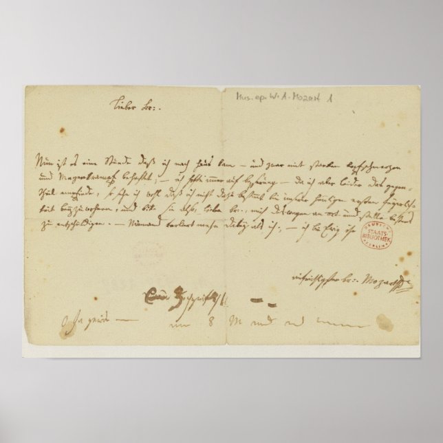 Letter from Mozart to a freemason, January 1786 Poster (Front)