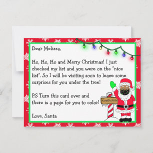 Letter from Santa for Kids + Colouring Page on Bac Postcard