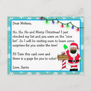 Letter from Santa for Kids + Colouring Page on Bac Postcard
