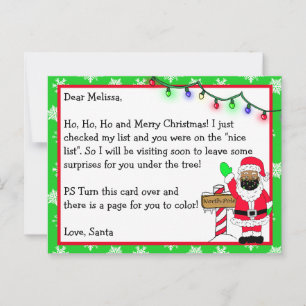 Letter from Santa for Kids + Colouring Page on Bac Postcard