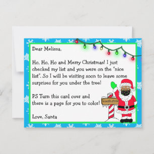 Letter from Santa for Kids + Colouring Page on Bac Postcard