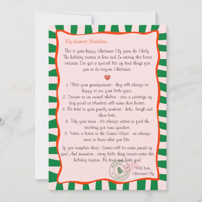 Letter from the Christmas Elf North Pole Deed List Invitation (Front)