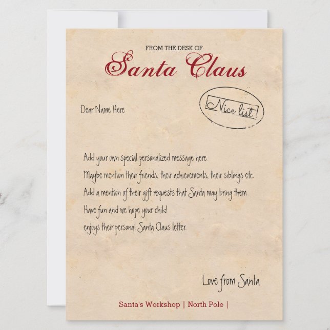 Letter From The Desk Of Santa Personalised Invitation (Front)