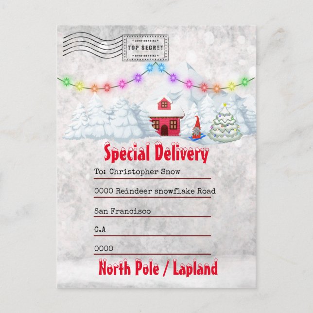 Letter from Tomte | log cabin winter wonderland Postcard (Front)