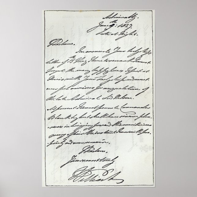 Letter from William IV to Lady Nelson Poster (Front)