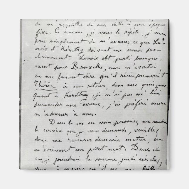 Letter from Zola to Edouard Manet  1868 Magnet (Front)