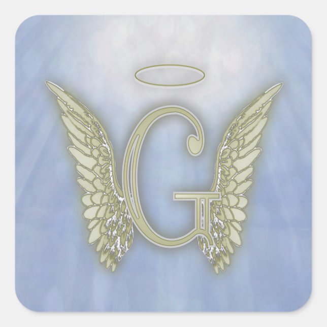 Letter G Angel Monogram Square Sticker (Front)
