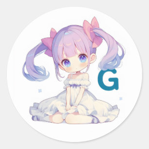 Letter G Anime Girl Classic Round Sticker